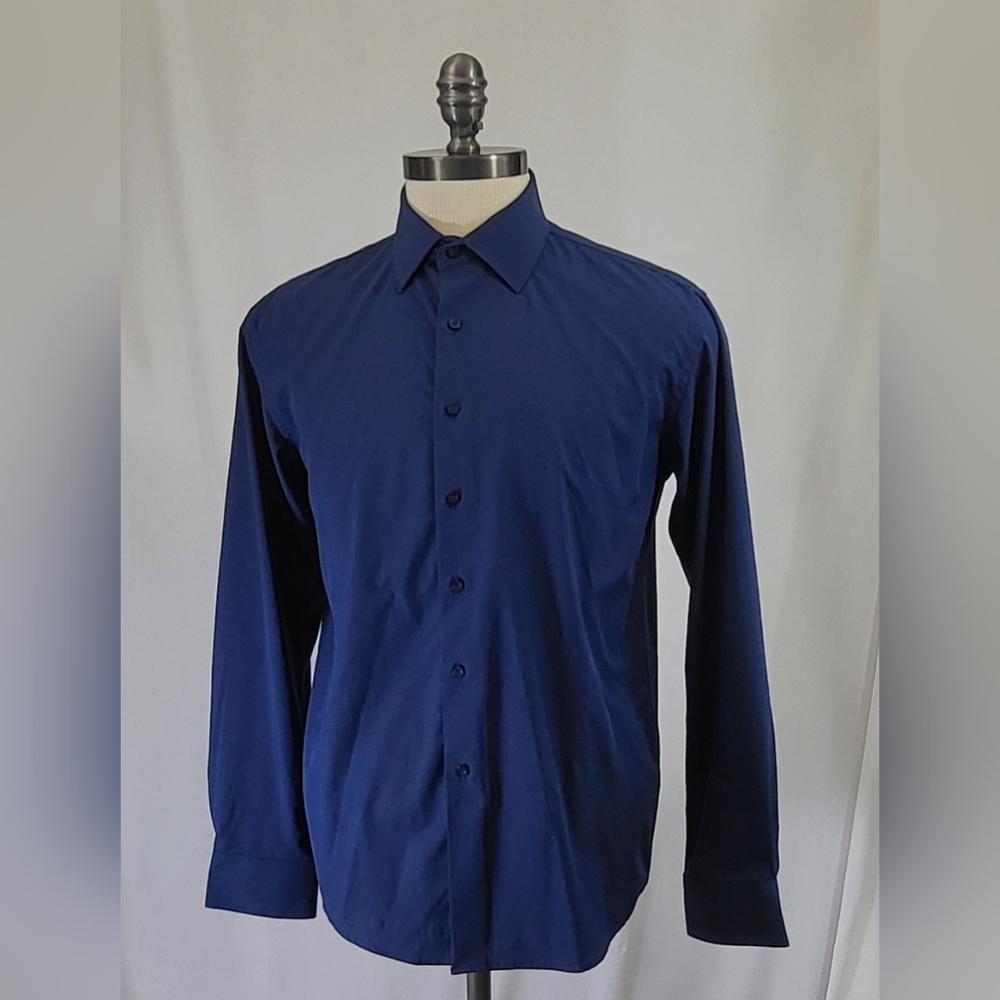 Lucky Brand Shirt Mens Size Medium Blue Long Sleeve 4 Way Stretch Slim Fit
